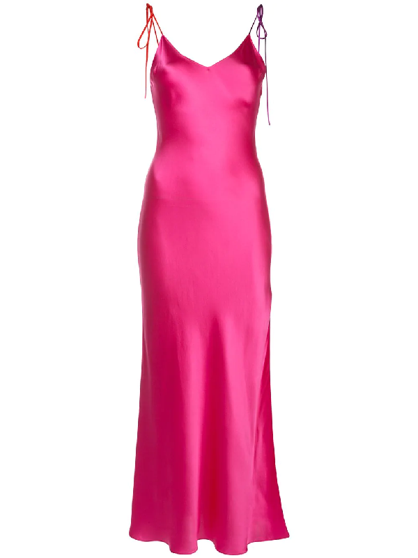 hot pink satin slip dress