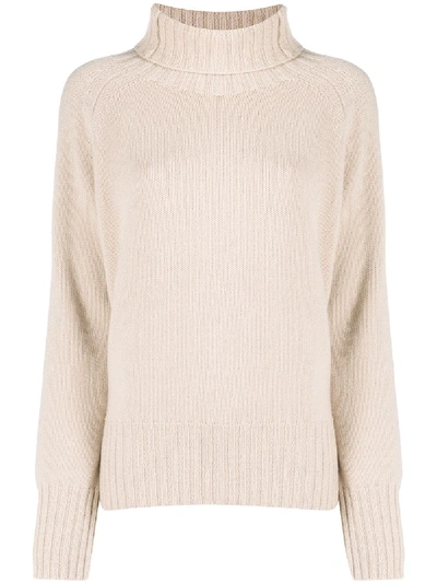 Shop Manzoni 24 Ribbed Knit Edge Roll Neck Jumper In Neutrals