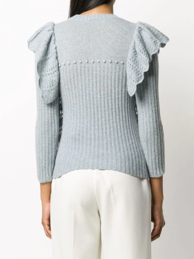 Shop Philosophy Di Lorenzo Serafini Ruffle Cable-knit Sweater In Blue