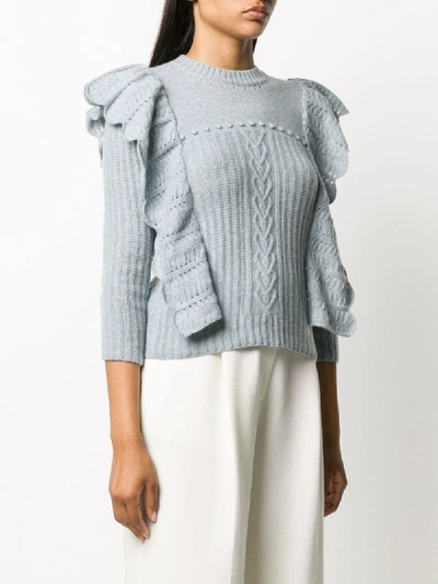 Shop Philosophy Di Lorenzo Serafini Ruffle Cable-knit Sweater In Blue