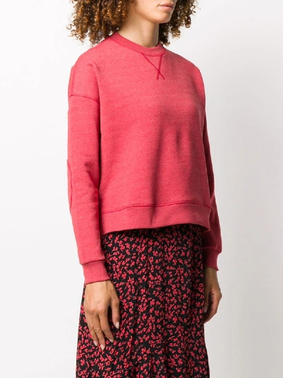 Shop Ganni Crew Neck Cropped Sweatshirt In Red