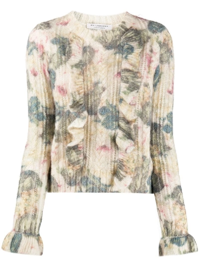 Shop Philosophy Di Lorenzo Serafini Floral Ruffle Sweater In Neutrals