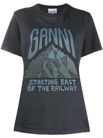 Shop Ganni Logo Print T-shirt In Grey