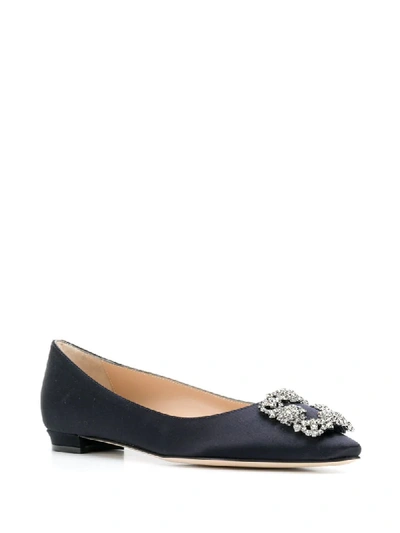 Shop Manolo Blahnik Embellished Buckle Ballerinas In Blue