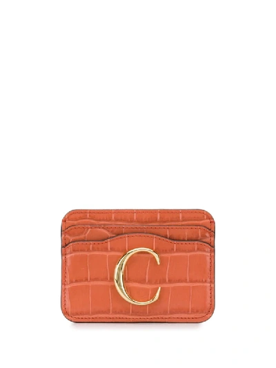 Shop Chloé Crocodile-effect Logo-plaque Cardholder In Orange