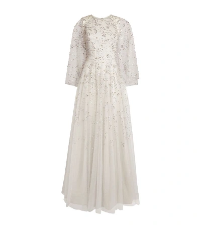 Shop Jenny Packham Sequin-embroidered Capelet Gown