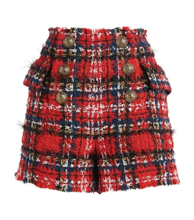 Shop Balmain Tartan Tweed Shorts