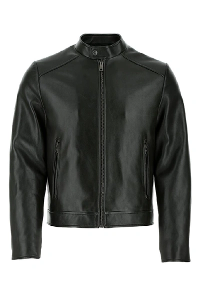 Shop Prada Biker Leather Jacket In Black