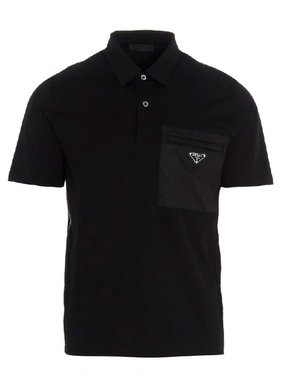 Shop Prada Logo Pocket Detail Polo Shirt In Black