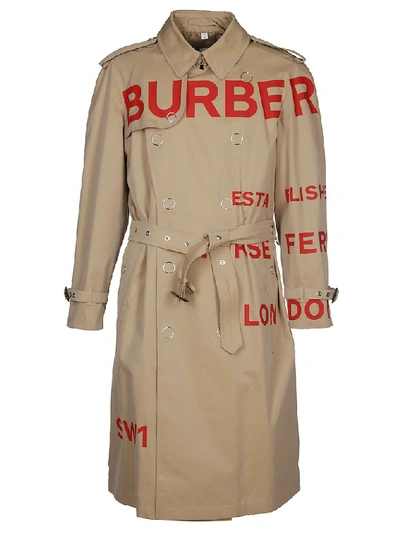 Shop Burberry Horseferry Belted Coat In Beige