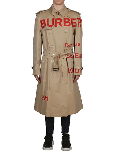 Shop Burberry Horseferry Belted Coat In Beige