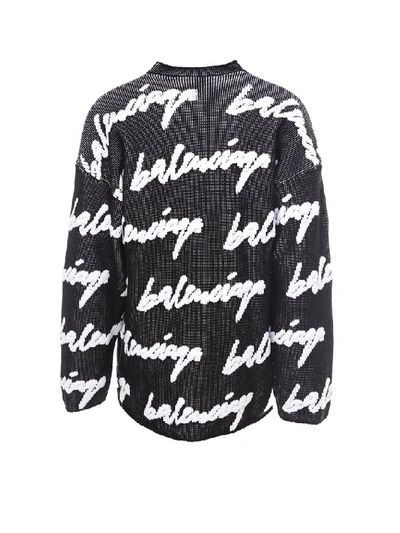 Shop Balenciaga Crewneck 3d Scribble Knit Sweater In Black