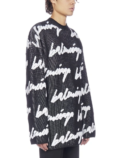 Shop Balenciaga Crewneck 3d Scribble Knit Sweater In Black