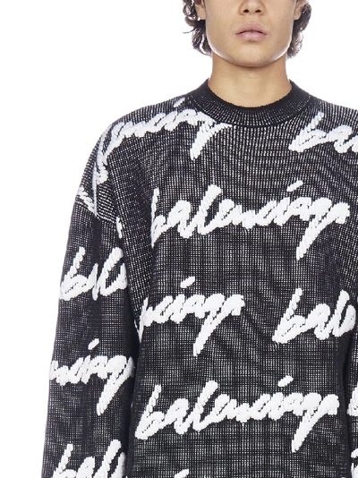 Shop Balenciaga Crewneck 3d Scribble Knit Sweater In Black