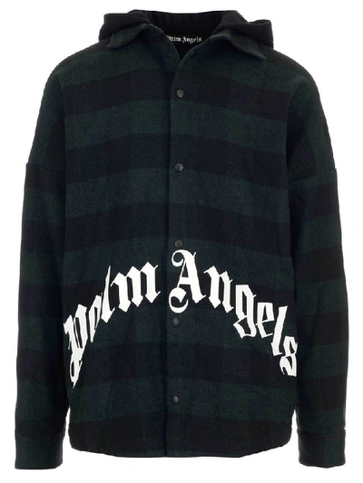 Shop Palm Angels Logo Hooded Overshirt In Green