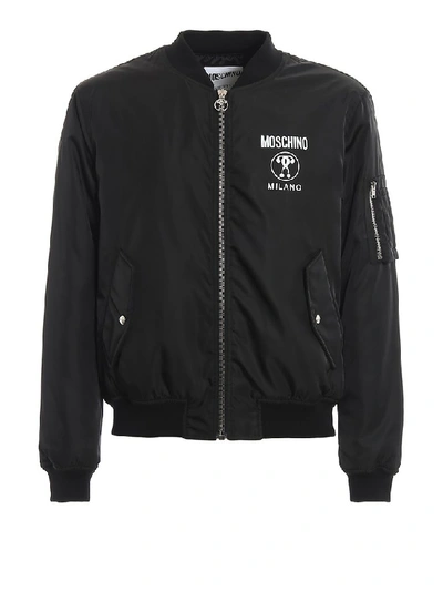 Shop Moschino Double Question Mark Bomber Jacket In Black