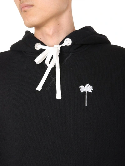 Shop Palm Angels Drawstring Hooded Sweatshirt In Black