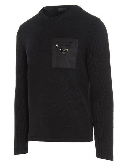 Shop Prada Logo Rib Knitted Jumper In Black