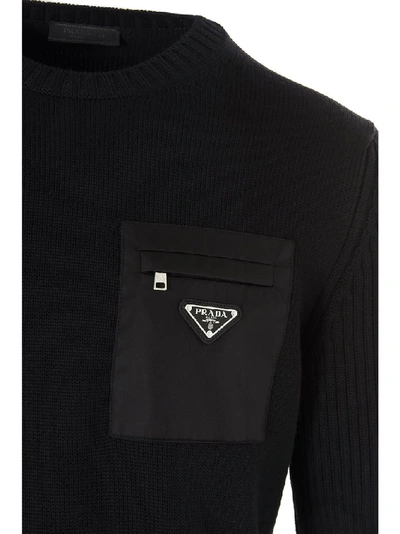 Shop Prada Logo Rib Knitted Jumper In Black