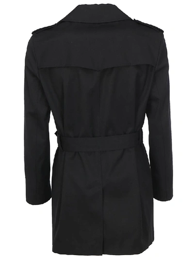 Shop Saint Laurent Short Double Breasted Trench Coat In Black