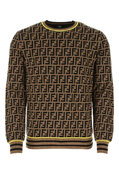 Shop Fendi All Over Ff Knitted Sweater In Brown