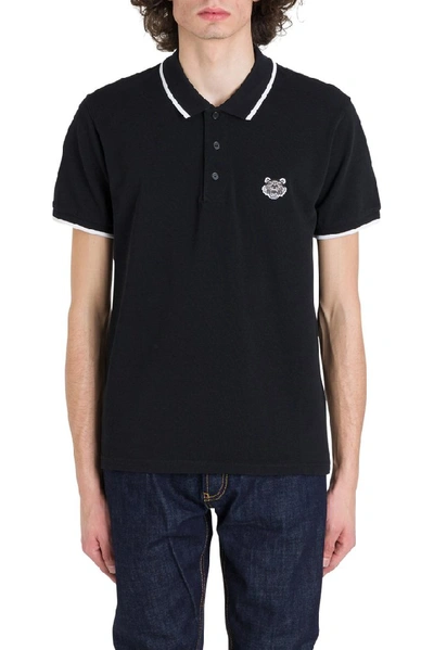 Shop Kenzo Tiger Logo Patch Polo Shirt In Black