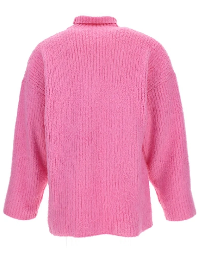 Shop Balenciaga Logo High Neck Sweater In Pink