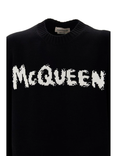 Shop Alexander Mcqueen Graffiti Logo Intarsia Knitted Jumper In Black
