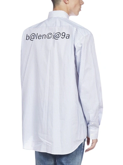 Shop Balenciaga Logo Stripe Shirt In Blue