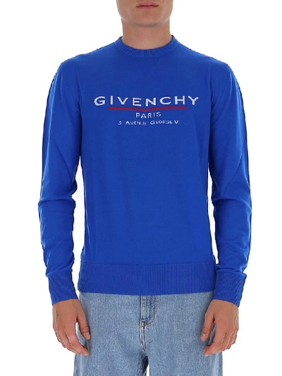 Shop Givenchy Logo Knitted Sweater In Blue