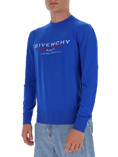 Shop Givenchy Logo Knitted Sweater In Blue