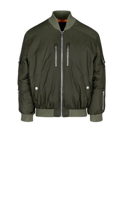 Shop Prada Zipped Bomber Jacket In Green