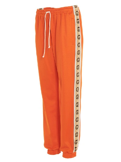 Shop Gucci Logo Trim Track Pants In Orange