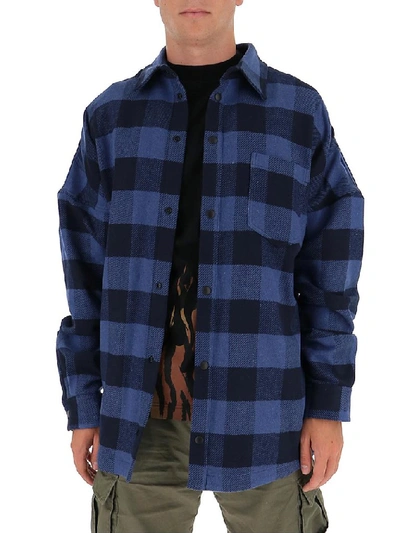 Shop Palm Angels Logo Print Overshirt In Blue