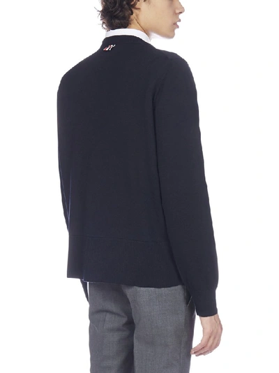 Shop Thom Browne Striped Intarsia Crewneck Pullover In Blue