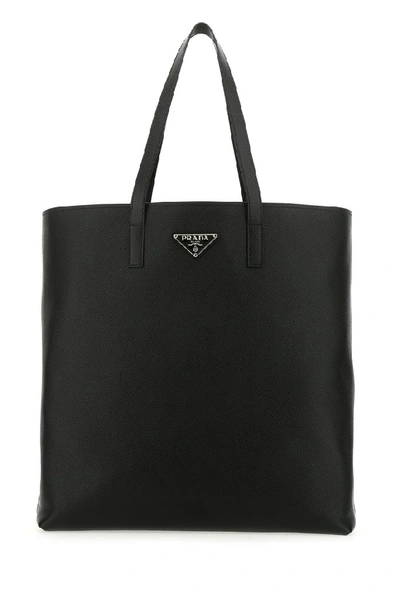 Shop Prada Logo Plaque Tote Bag In Black