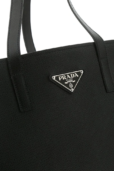 Shop Prada Logo Plaque Tote Bag In Black