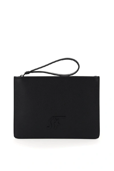 Shop Ferragamo Salvatore  Sf Logo Clutch Bag In Black