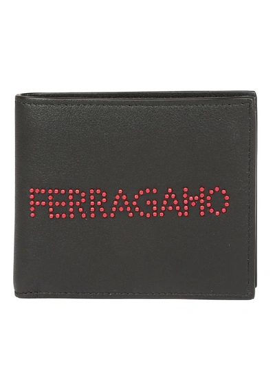 Shop Ferragamo Salvatore  Embellished Logo Wallet In Black