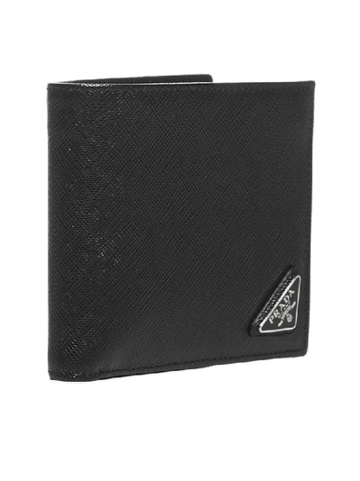 Shop Prada Logo Plaque Bifold Wallet In Black