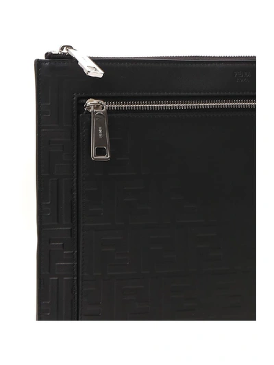 Shop Fendi Ff Embossed Clutch Bag In Black