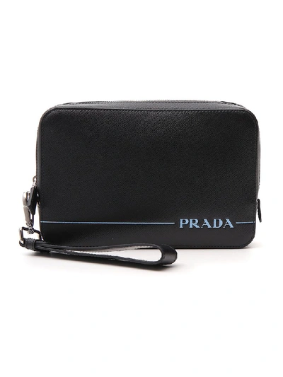 Shop Prada Saffiano Clutch Bag In Black