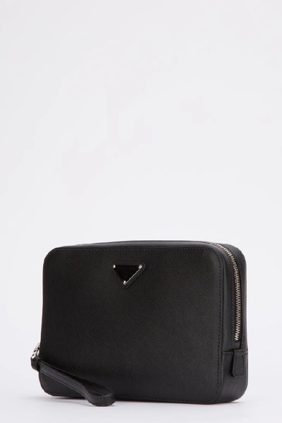 Shop Prada Logo Plaque Clutch Bag In Black