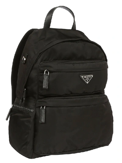 Shop Prada Logo Plaque Front Pocket Backpack In Black
