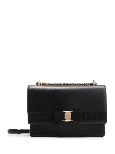 Shop Ferragamo Salvatore  Vara Bow Front Flap Medium Bag In Black