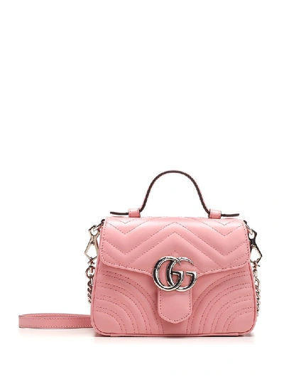 Shop Gucci Gg Marmont Mini Top Handle Bag In Pink