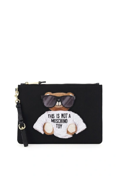 Shop Moschino Teddy Clutch Bag In Black