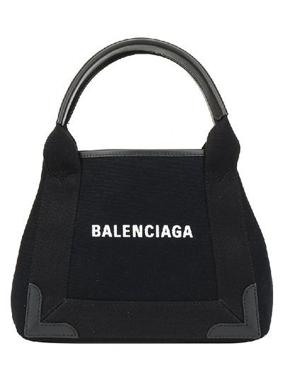 Shop Balenciaga Navy Cabas Xs Bag In Black