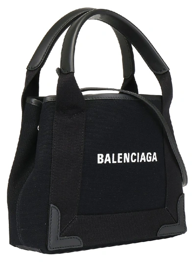 Shop Balenciaga Navy Cabas Xs Bag In Black