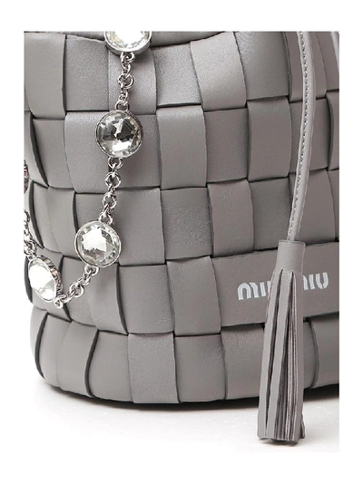 Shop Miu Miu Crystal Strap Bucket Bag In Grey